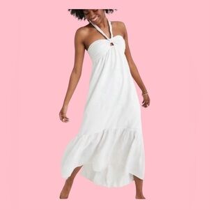 Aerie White Braided Haltered Tiered Maxi Dress Women’s Medium